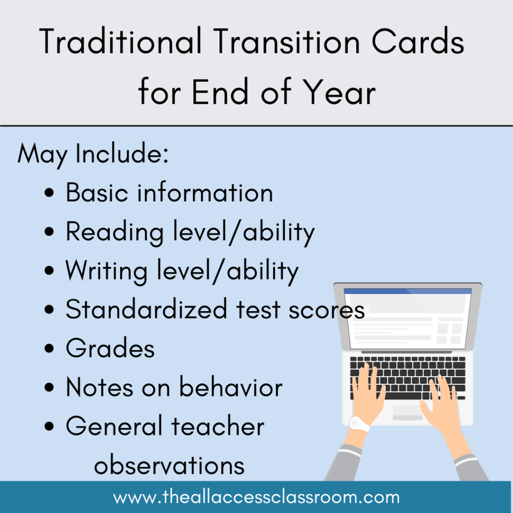 activities for end of school year transition cards