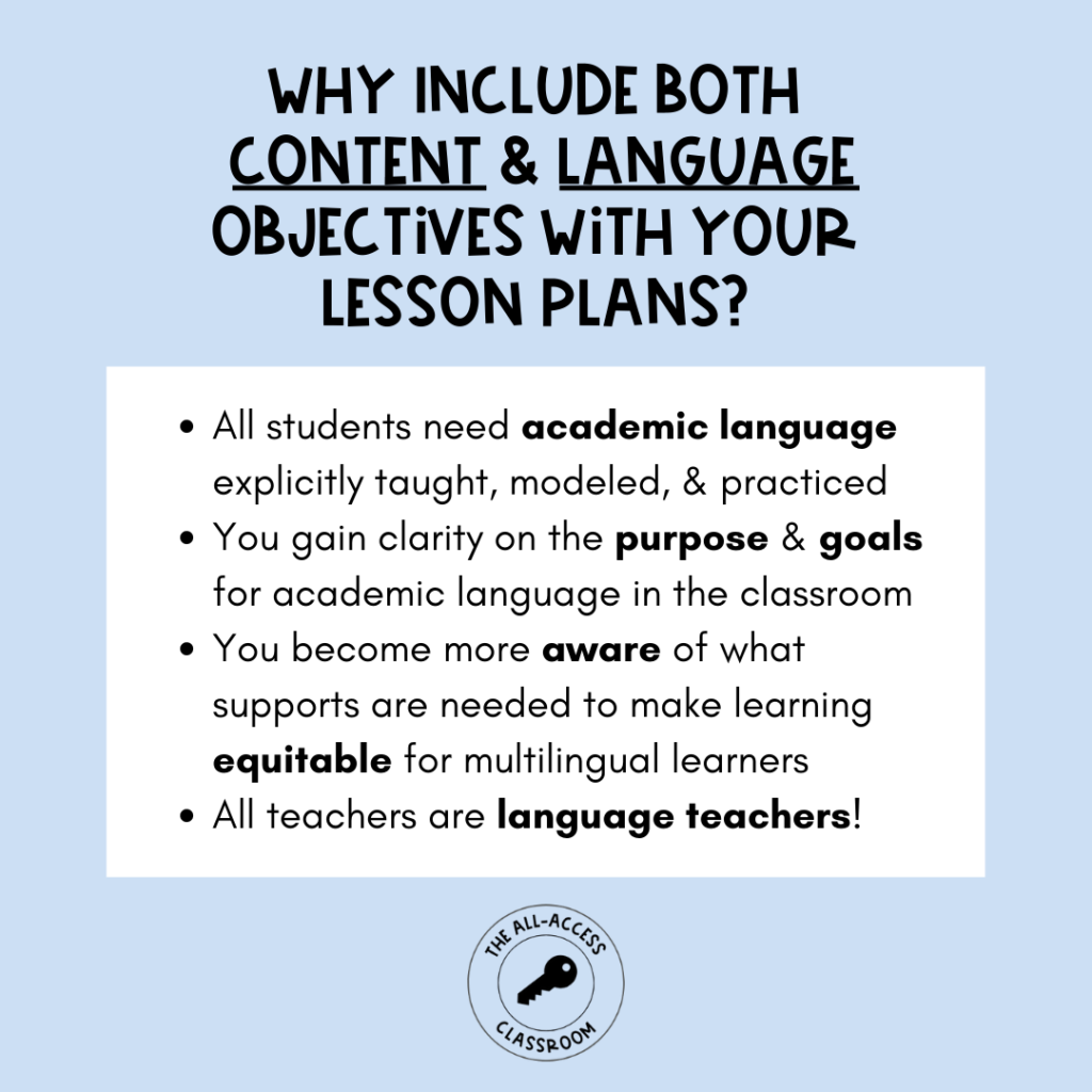 content and language objectives for lesson plan 