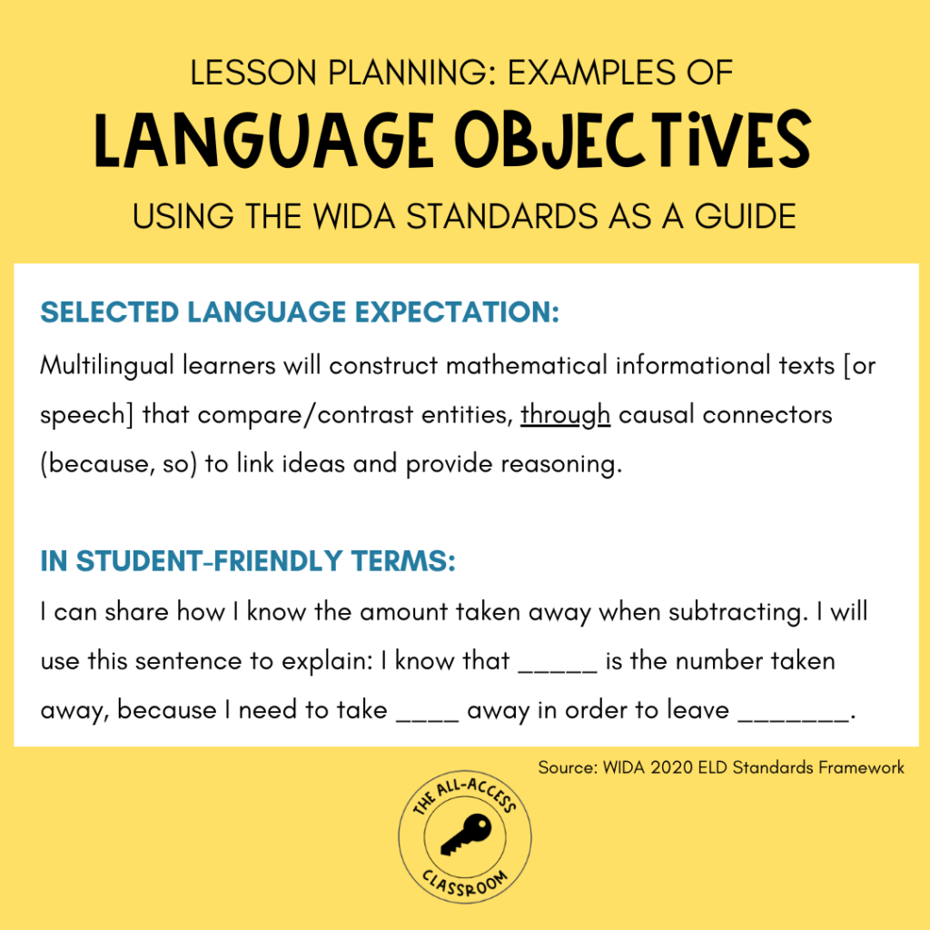 lesson planning examples of language objectives