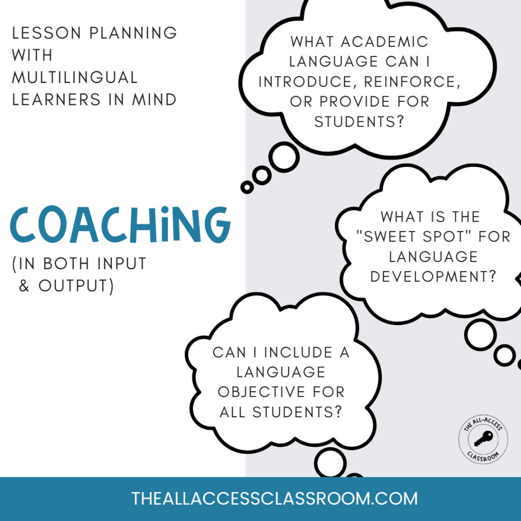 what are scaffolds and how can you use them to coach students in English language development? Questions to ask when lesson planning.